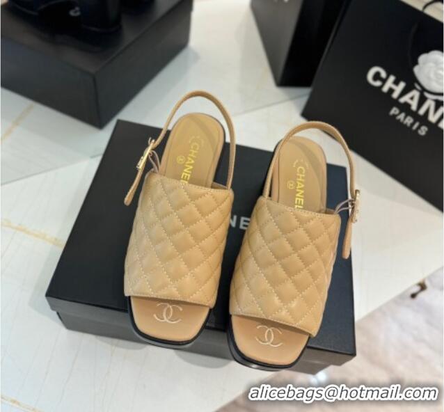 Grade Chanel Lambskin Platform Sandals G45567 Apricot 042215