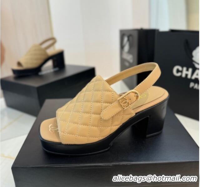 Grade Chanel Lambskin Platform Sandals G45567 Apricot 042215