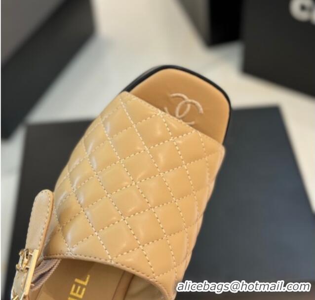 Grade Chanel Lambskin Platform Sandals G45567 Apricot 042215