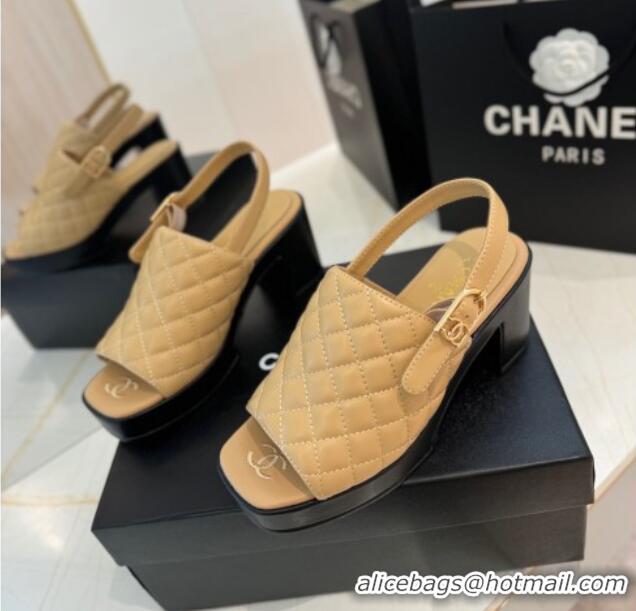 Grade Chanel Lambskin Platform Sandals G45567 Apricot 042215