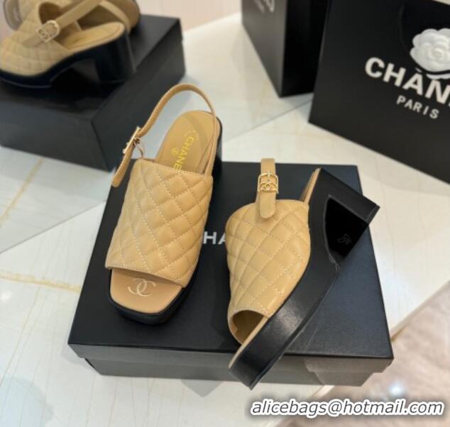 Grade Chanel Lambskin Platform Sandals G45567 Apricot 042215