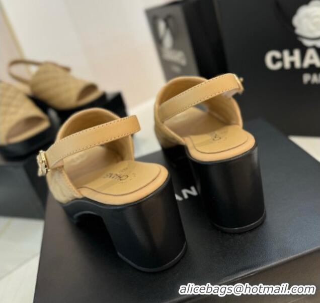 Grade Chanel Lambskin Platform Sandals G45567 Apricot 042215