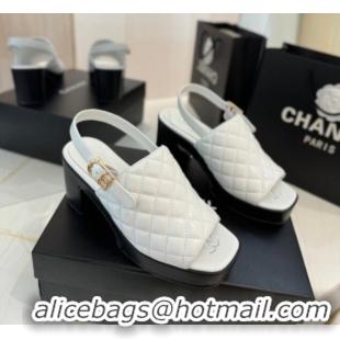 Good Product Chanel Lambskin Platform Sandals G45567 White 042216