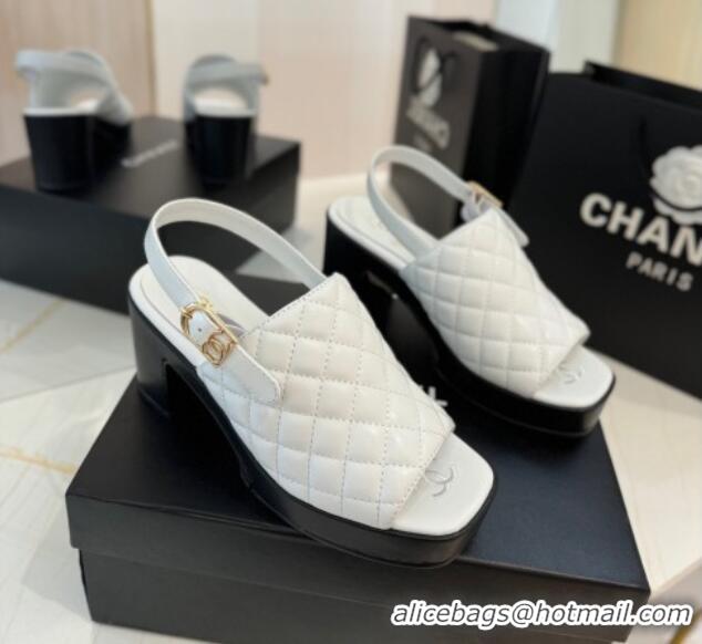 Good Product Chanel Lambskin Platform Sandals G45567 White 042216