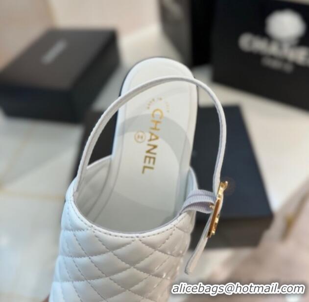 Good Product Chanel Lambskin Platform Sandals G45567 White 042216