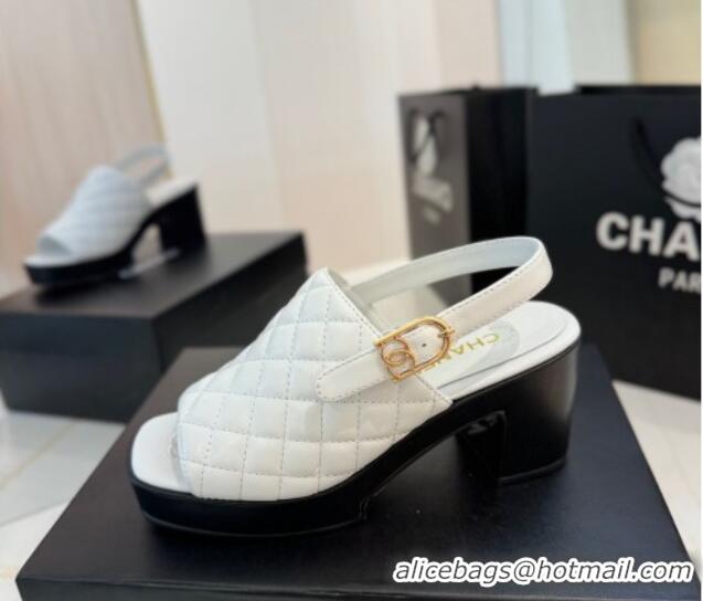 Good Product Chanel Lambskin Platform Sandals G45567 White 042216