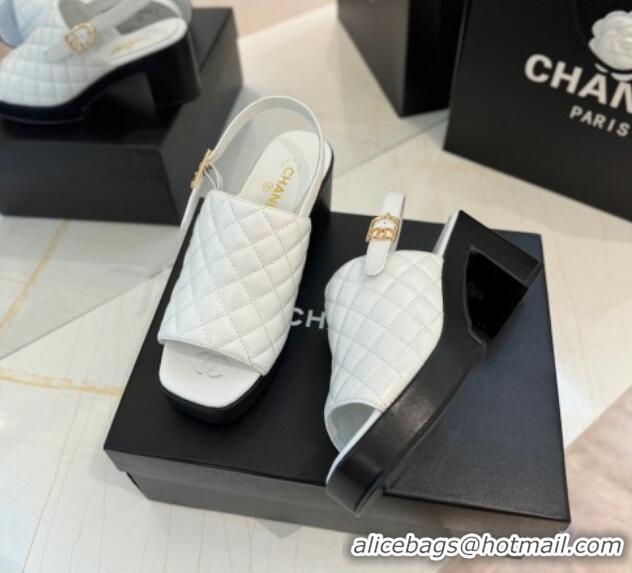 Good Product Chanel Lambskin Platform Sandals G45567 White 042216