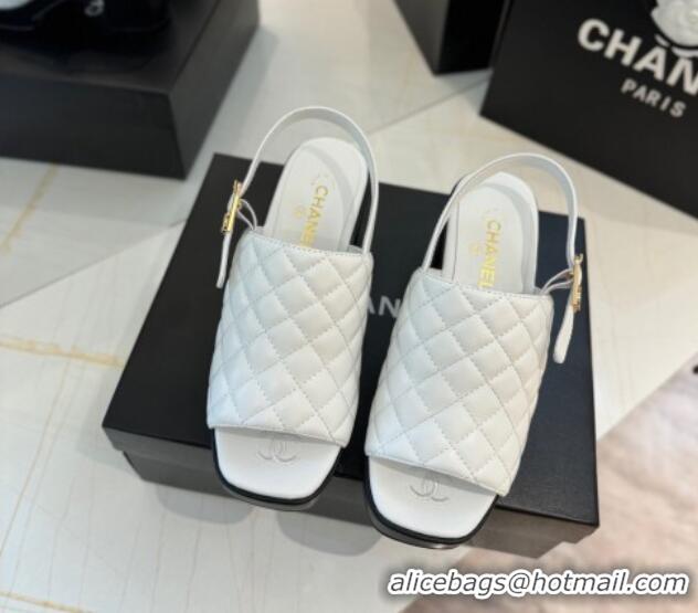 Good Product Chanel Lambskin Platform Sandals G45567 White 042216