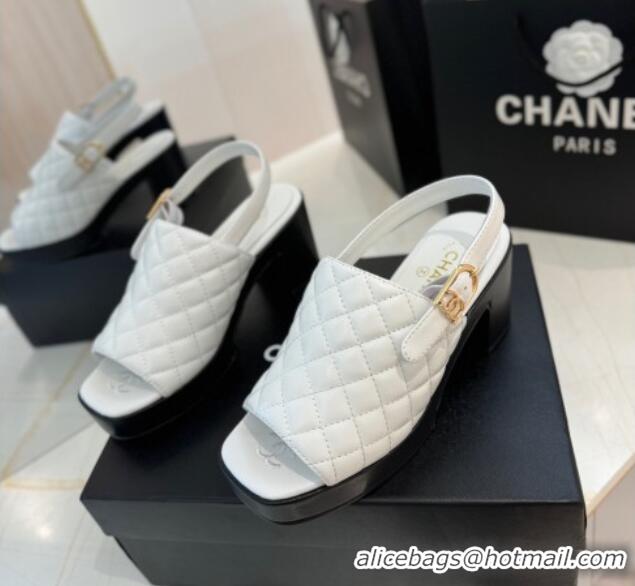 Good Product Chanel Lambskin Platform Sandals G45567 White 042216