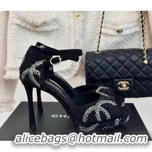 Sumptuous Chanel Suede & Crystal High Heel Sandals 10.5cm Black 042217