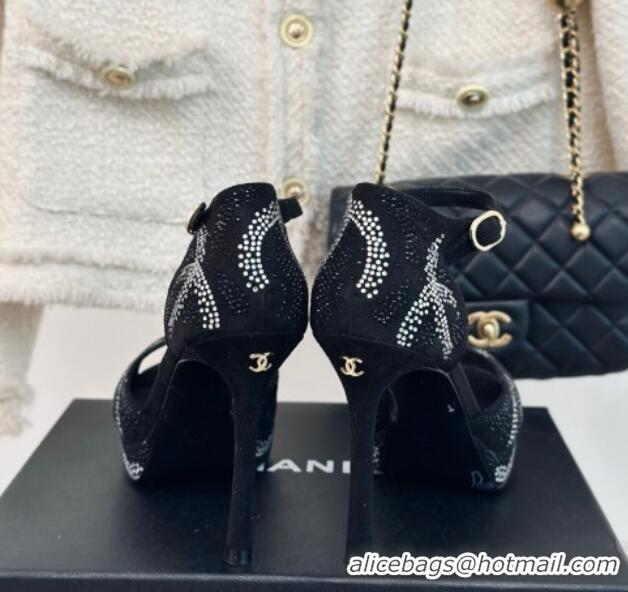 Sumptuous Chanel Suede & Crystal High Heel Sandals 10.5cm Black 042217