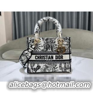 Best Price Dior Medium Lady D-Joy Bag in Toile de Jouy Soleil Embroidery CD5064 White/Black 2024