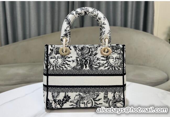 Best Price Dior Medium Lady D-Joy Bag in Toile de Jouy Soleil Embroidery CD5064 White/Black 2024