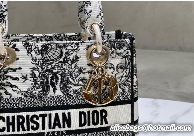 Best Price Dior Medium Lady D-Joy Bag in Toile de Jouy Soleil Embroidery CD5064 White/Black 2024