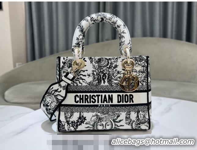 Best Price Dior Medium Lady D-Joy Bag in Toile de Jouy Soleil Embroidery CD5064 White/Black 2024