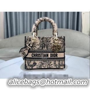 Promotional Dior Medium Lady D-Joy Bag in Toile de Jouy Soleil Embroidery CD5064 Beige/Black 2024