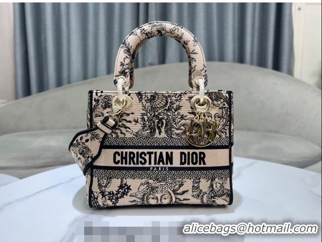 Promotional Dior Medium Lady D-Joy Bag in Toile de Jouy Soleil Embroidery CD5064 Beige/Black 2024