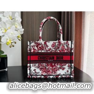 Top Quality Dior Small Book Tote Bag Bag in Le Cœur des Papillons Embroidery CD5078 White and Red 2024