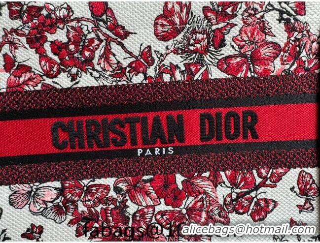 Top Quality Dior Small Book Tote Bag Bag in Le Cœur des Papillons Embroidery CD5078 White and Red 2024