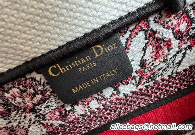 Top Quality Dior Small Book Tote Bag Bag in Le Cœur des Papillons Embroidery CD5078 White and Red 2024