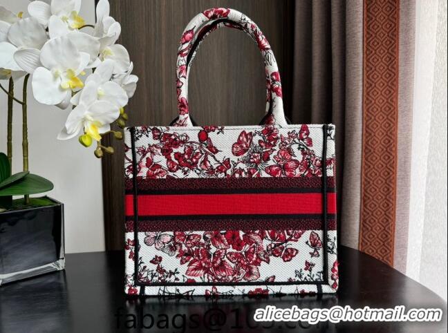 Top Quality Dior Small Book Tote Bag Bag in Le Cœur des Papillons Embroidery CD5078 White and Red 2024