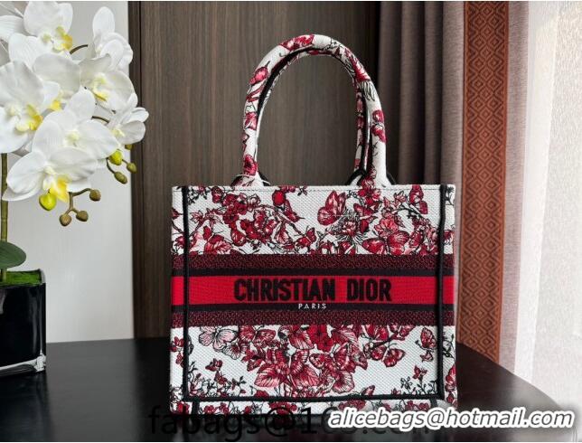 Top Quality Dior Small Book Tote Bag Bag in Le Cœur des Papillons Embroidery CD5078 White and Red 2024