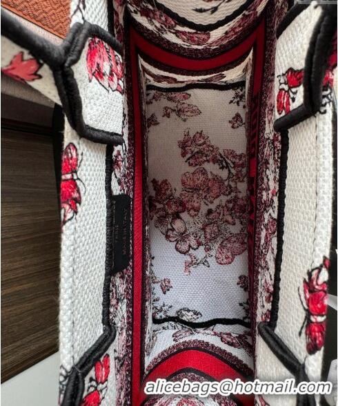 Top Quality Dior Small Book Tote Bag Bag in Le Cœur des Papillons Embroidery CD5078 White and Red 2024