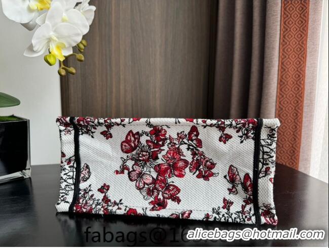 Top Quality Dior Small Book Tote Bag Bag in Le Cœur des Papillons Embroidery CD5078 White and Red 2024