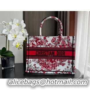 Pretty Style Dior Medium Book Tote Bag Bag in Le Cœur des Papillons Embroidery CD5078 White and Red 2024