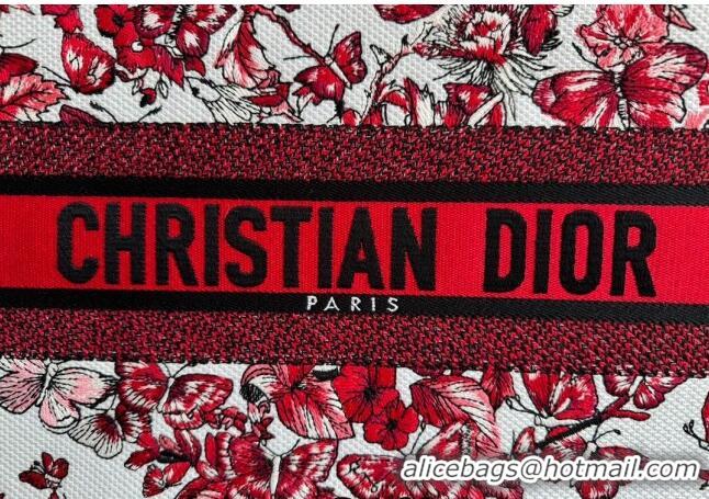 Pretty Style Dior Medium Book Tote Bag Bag in Le Cœur des Papillons Embroidery CD5078 White and Red 2024