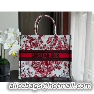 Promotional Dior Large Book Tote Bag Bag in Le Cœur des Papillons Embroidery CD5078 White and Red 2024