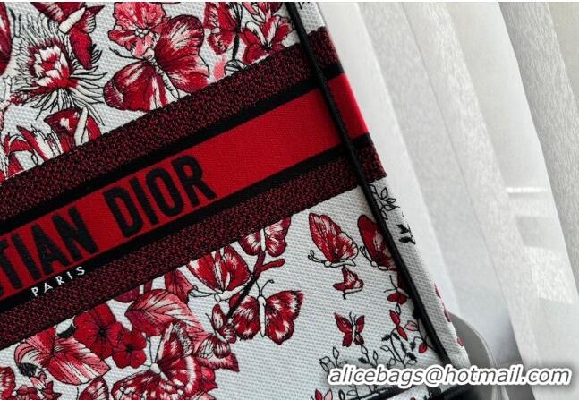 Promotional Dior Large Book Tote Bag Bag in Le Cœur des Papillons Embroidery CD5078 White and Red 2024