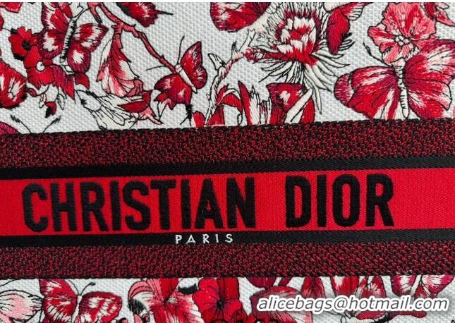 Promotional Dior Large Book Tote Bag Bag in Le Cœur des Papillons Embroidery CD5078 White and Red 2024