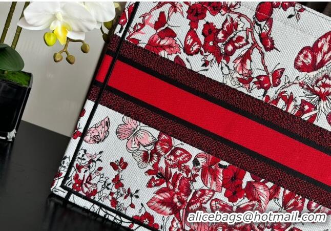 Promotional Dior Large Book Tote Bag Bag in Le Cœur des Papillons Embroidery CD5078 White and Red 2024