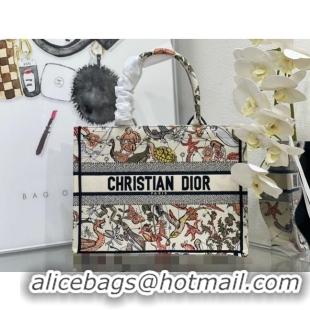 Cheapest Dior Medium Book Tote Bag Bag in Multicolor Animaux Fantastiques Embroidery CD5081 White 2024