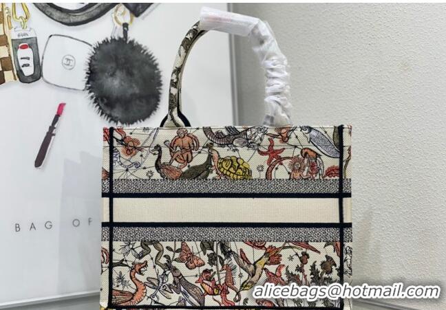 Cheapest Dior Medium Book Tote Bag Bag in Multicolor Animaux Fantastiques Embroidery CD5081 White 2024