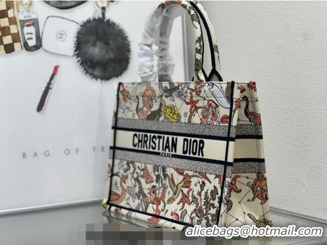 Cheapest Dior Medium Book Tote Bag Bag in Multicolor Animaux Fantastiques Embroidery CD5081 White 2024