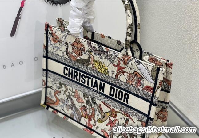 Cheapest Dior Medium Book Tote Bag Bag in Multicolor Animaux Fantastiques Embroidery CD5081 White 2024