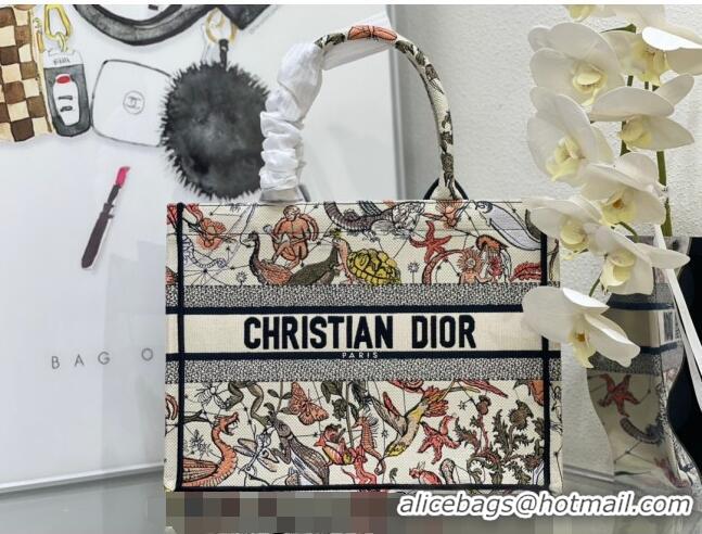 Cheapest Dior Medium Book Tote Bag Bag in Multicolor Animaux Fantastiques Embroidery CD5081 White 2024