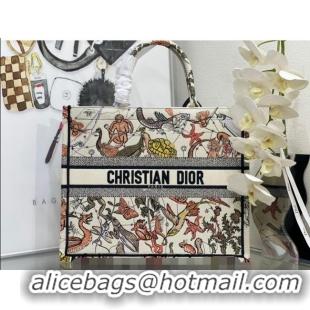 Trendy Design Dior Large Book Tote Bag Bag in Multicolor Animaux Fantastiques Embroidery CD5081 White 2024