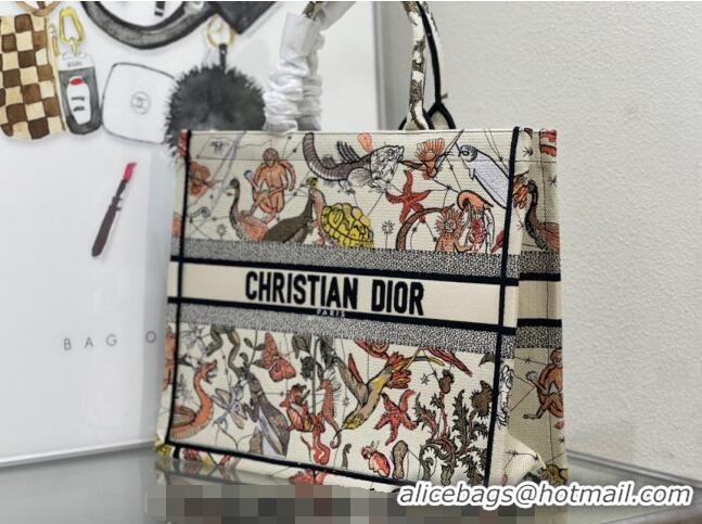 Trendy Design Dior Large Book Tote Bag Bag in Multicolor Animaux Fantastiques Embroidery CD5081 White 2024