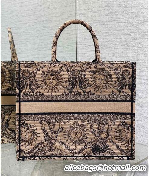 Super Quality Dior Large Book Tote Bag Bag in Toile de Jouy Soleil Embroidery CD5083 Beige/Black 2024