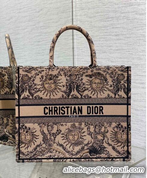 Super Quality Dior Large Book Tote Bag Bag in Toile de Jouy Soleil Embroidery CD5083 Beige/Black 2024