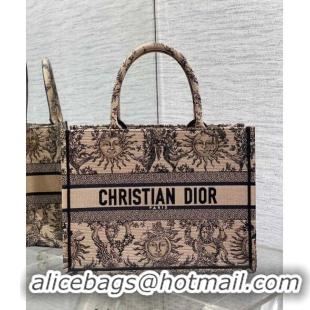 New Fashion Dior Medium Book Tote Bag Bag in Toile de Jouy Soleil Embroidery CD5083 Beige/Black 2024