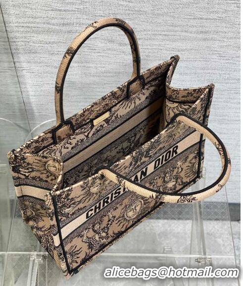 New Fashion Dior Medium Book Tote Bag Bag in Toile de Jouy Soleil Embroidery CD5083 Beige/Black 2024