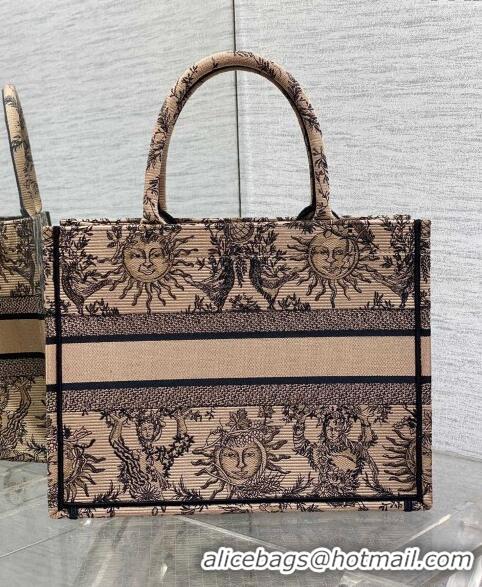 New Fashion Dior Medium Book Tote Bag Bag in Toile de Jouy Soleil Embroidery CD5083 Beige/Black 2024