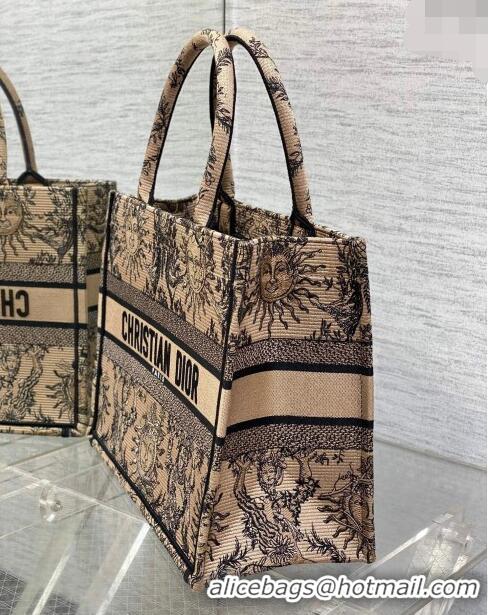 New Fashion Dior Medium Book Tote Bag Bag in Toile de Jouy Soleil Embroidery CD5083 Beige/Black 2024