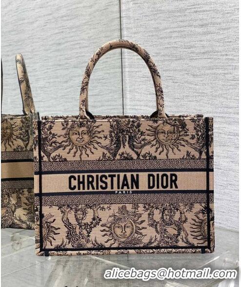 New Fashion Dior Medium Book Tote Bag Bag in Toile de Jouy Soleil Embroidery CD5083 Beige/Black 2024