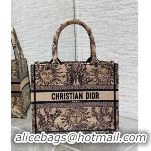 Low Cost Dior Small Book Tote Bag Bag in Toile de Jouy Soleil Embroidery CD5083 Beige/Black 2024