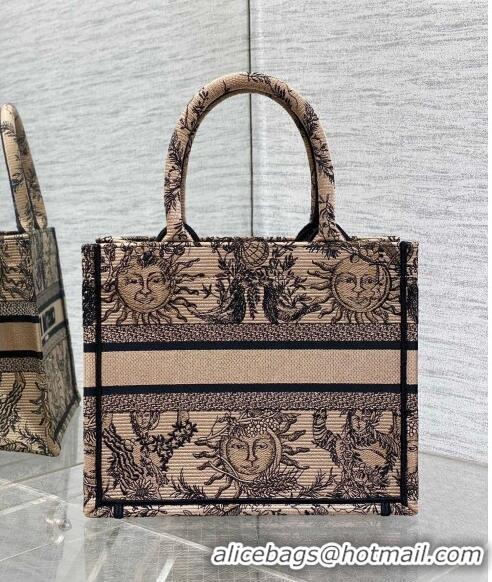 Low Cost Dior Small Book Tote Bag Bag in Toile de Jouy Soleil Embroidery CD5083 Beige/Black 2024